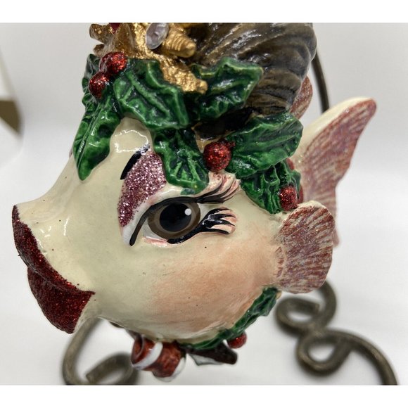 Katherine's Collection red fish lips ornament Christmas tree gold crown glitter - Picture 5 of 13